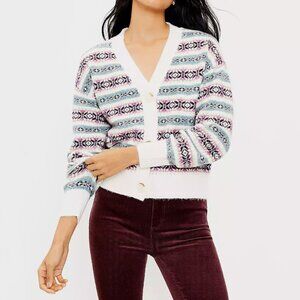 NEW Loft Fair Isle V-Neck Button-Down Relaxed Cardigan Sweater
